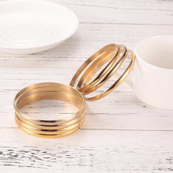 14K Gold Plated Gold Bangle Bracelets for Women Christmas Birthday Gifts, Set of - Picture 4 of 5